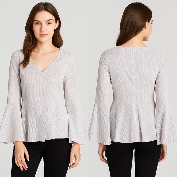 Romeo + Juliet Couture Bell Sleeve Striped Blouse Womens Medium Boho Peplum Top - Picture 1 of 9